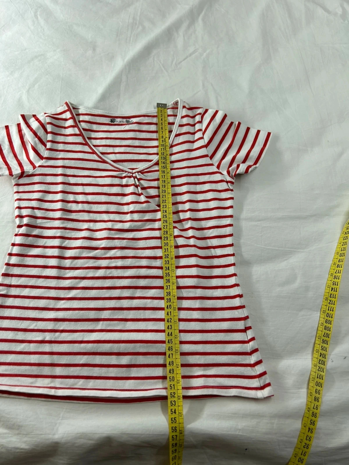 Camiseta a rayas rojas y blancas de manga corta talla L para mujer – photo 7
